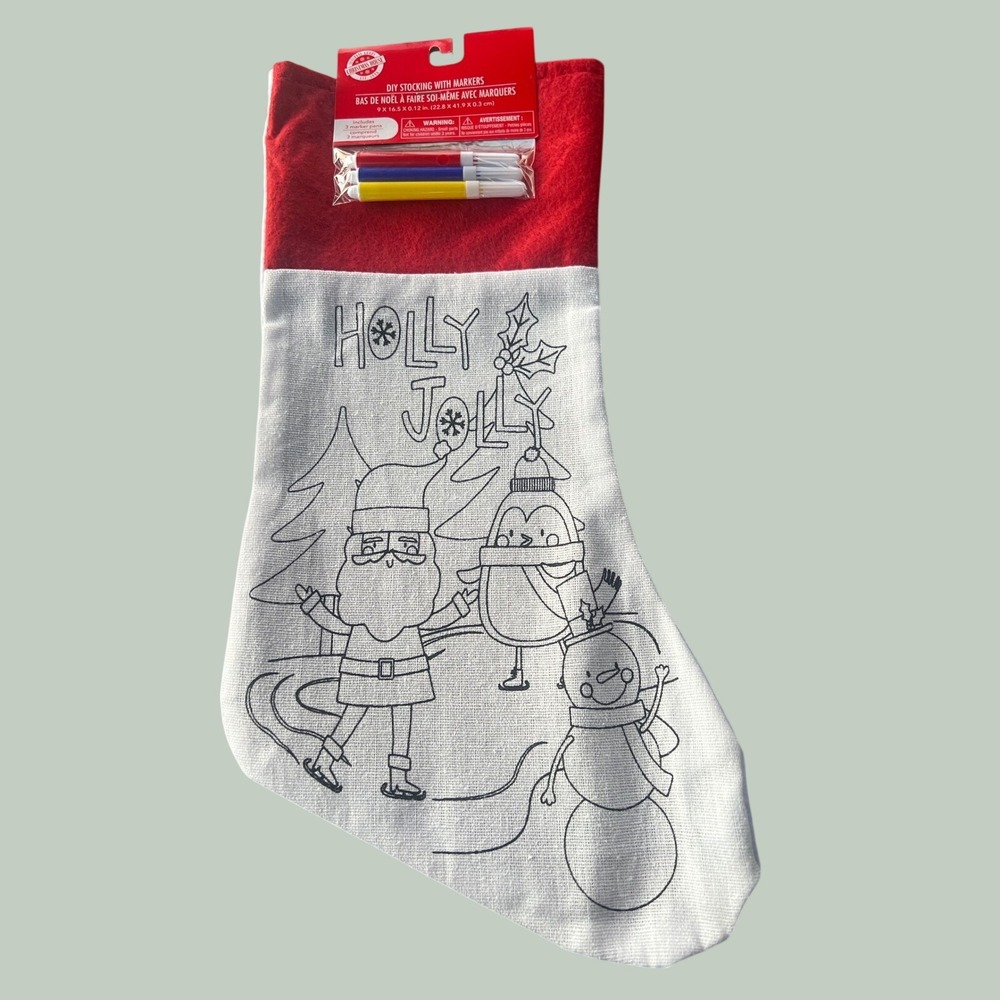 Christmas House DIY Color Your Own Christmas Stocking with 3 Markers Holly Jolly